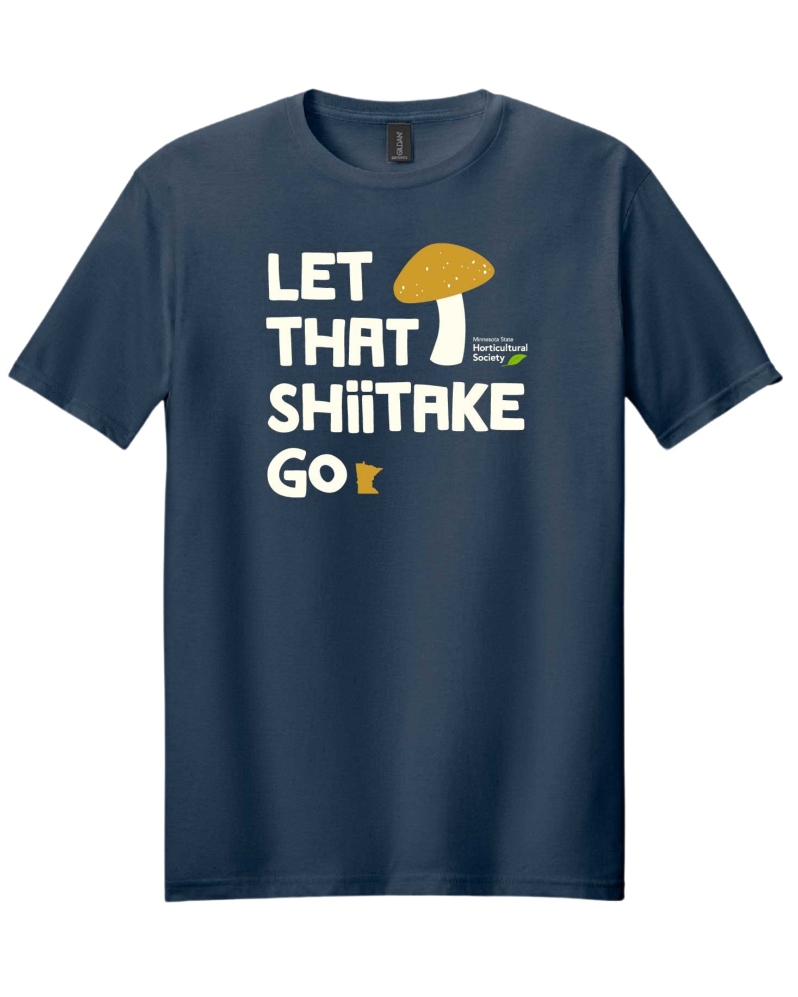 Product Description: 100% cotton, Unisex sizing, Custom screen printing by the youth at Elpis, a Minnesota nonprofit working to end youth homelessness.</br></br>Orders are mailed directly to the purchaser.</br>Is your order a gift? Email us if you'd rather have us ship to your recipient. Don't forget to visit the holiday store to add a gift membership or subscription to create your own gift package!</br> Let That Shiitake Go T-Shirt (Navy)